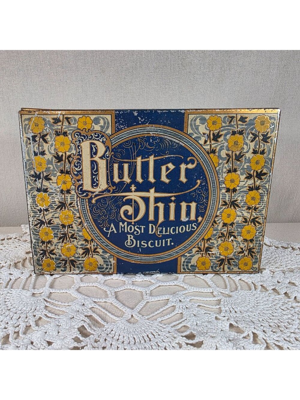 Antique Butter Thin Biscuit Tin National Biscuit Co Hinged lid Advertising Box